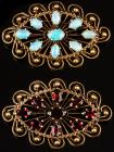 Two Lady's Antique (Styled) 14K Yellow Gold Pins: One with Garnets, One with Opals. Can Be Worn as Pendants