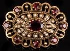 Lady's 14K Yellow Gold Victorian Style Brooch with Seed Pearls and Garnets