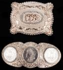 Two Mens Sterling Silver Belt Buckles: One by Robert Boyd of Reno, Nevada with 3 Silver Dollars, Very Collectible Piece
