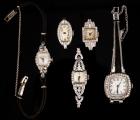 Lady's Antique Watches/Watch Faces: Four in Platinum and Diamonds, One 14K White Gold and Diamonds