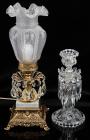 Baccarat Crystal Candlestick Holder with 10 Prisms and One (Electric) Hurricane Style Lantern with 12 Teardrops