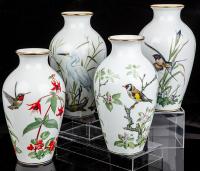 Four (4) Basil Ede Porcelain Vases Issued in the 1980s: Woodland Bird, Meadowland Bird, Marshland Bird, and Garden Bird