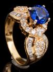 Lady's 18K Yellow Gold, Sapphire and Diamond Cocktail Ring