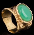 Lady's Hammered, 15K Yellow Gold and Jade Ring by Noa Lirm of Israel
