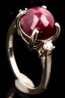 Lady's 14K White Gold, Red Star Ruby and Diamond Cocktail Ring