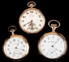 Three 14 Karat Yellow Gold Open Face Pocket Watches: One Elgin and Two Waltham