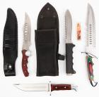 Four Big Knives: Buck Frontiersman 124, Kershaw Survival Knife (1980s), Jim Frost Cutlery Bowie Knife and Survival Knife