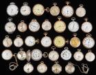 30 Working Pocket Watches: Open Face and Closed, Yellow and White Metal