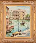 Marchi, Italian Street Art, Oil on Board in Hand Carved Gilt Wood Frame