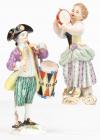 Two Beautiful Meissen Figurines: "Girl With Tambourine" and "Boy With Drum and Flute"