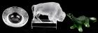 Lalique Crystal: Three Very Collectible Pieces of Art Glass: The Buffalo, The Salamander and The Sparrow-Trimmed Pin Dish