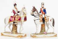 Beautiful Pair of German Scheibe Alsbach Napoleonic Porcelain Soldiers on Horseback