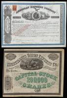 Wells, Henry -- American Express Company Stock Certificate Signed as President Plus Merchants Union Express Co. Certificate Sign