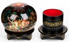 Russian Lacquer Box: Medium-Large "Snowball" Black Lacquer Box with Stunning Handpainted Folklore Scene.