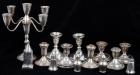 14 Pieces of Sterling Silver All Having Weighted Bases, One Candleabra, Four Pairs of Candlesticks, 2 Salt & Pepper, 1 Shaker