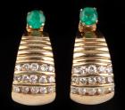 Lady's 14K Yellow Gold Emerald Stud Earrings with Removable Diamond and Gold Drops