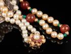 Two Strands of Pearls: 6&Acirc;&frac12; mm and 7&Acirc;&frac12;mm with 14K Yellow Gold Clasps, One Accented with Rubies