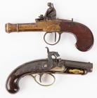 Two Small Pistols: Brass Cannon Barrel Liege Flintlock ca. 1800s and One Henrry Deringer Pistol