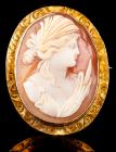 Lovely Shell Cameo of the Goddess Demeter, One of the Original Twelve Olympians in 10K Gold Bezel