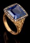 Lady's 9.2 Carat GIA Certified Natural Ceylon Blue Sapphire and Diamond Ring in 20K Hand Engraved Custom Rose Gold Setting - 2