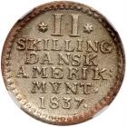 Danish West Indies. 2 Skilling, 1837 NGC MS63 - 2