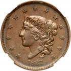 1837 N-2 R2 Plain Hair Cord, Med Ltrs NGC graded AU58