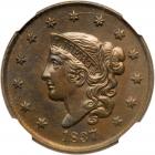 1837 N-5 R2 Plain Hair Cord, Small Ltrs NGC graded MS62 Brown