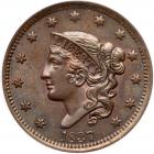 1837 N-10 R1 Beaded Hair Cord, Hd of 1838 PCGS graded MS64 Brown