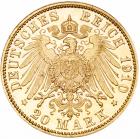 German States: Saxe-Meiningen. George II (1866-1914). Gold 20 Marks, 1910-D - 2