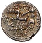 M. Aemilius Scaurus and Pub. Plautius Hypsaeus. Silver Denarius (4.00 g), 58 BC - 2