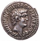 Mark Antony & Octavian. Silver Denarius (3.78 g), 41 BC Superb EF