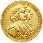 Medal of 12 Ducat weight. GOLD. 42 mm. 41.67 gm. By O. Kalashnikov. On the Coronation of Catherine I, 1724