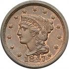 1847 N-18 R5 Repunched Date, Large 7 over Medium 7 PCGS graded MS64+ Brown, CAC