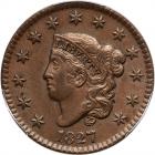 1827 N-5 R2 PCGS graded MS63 Brown, CAC Approved. PCGS MS63