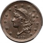 1839 N-9 R2 Silly Head PCGS graded MS64 Brown, CAC Approved. PCGS MS64