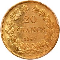 France. 20 Francs, 1840-A (Paris) PCGS AU53 - 2