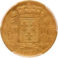 France. 20 Francs, 1824-A (Paris) PCGS F15 - 2