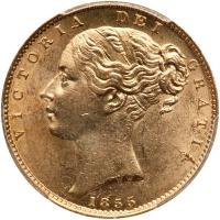 Great Britain. Sovereign,1855 PCGS MS62