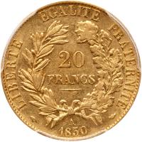 France. 20 Francs, 1850-A (Paris) PCGS AU55 - 2