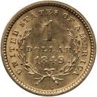 1849 $1 Gold Liberty. Open Wreath AU55 - 2