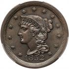 1852 N-12 R1 Repunched 18 PCGS graded MS64 Brown, CAC Approved