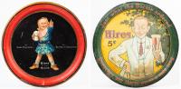 Two (2) Hires Root Beer Round Serving Trays, Early 20th Century; "Hires To Your Health" & "Josh Slinger"