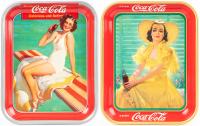 Coca-Cola: Two (2) Near Mint, Late 1930s Serving Trays,"Girl in Yellow Hat" and "Springboard Girl"