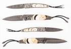 William Henry Knives: Pair of Monarch "Silver Eagle" Carved Sterling Silver and Fossilized Bone Handled Luxury Folding Knives