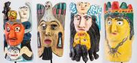 Three (3) Polychrome Carved Wood Festival Masks from Guerrero, Mexico, Mid 20th Century