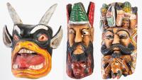 Three (3) Polychrome Carved Wood Festival Masks from Guerrero, Mexico, Mid 20th Century, One Especially Unique