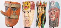 Four (4) Polychrome Carved Wood Festival Masks from Guerrero, Mexico, Mid 20th Century