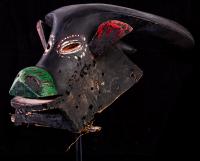 Outstanding Igbo People, Nigerian African Water Buffalo Mask Mid-20th Century on Custom Stand