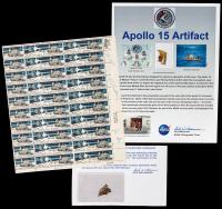 WITHDRAWN - Apollo 15: Two (2) Segments of Flown Kapton Foil Removed by NASA Photographer Dick Williamsom & Crew Signatures on Sheet of Stam