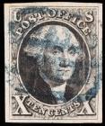 1847, 10c black, 4-large margins Blue Cancel (PSE cert vertical crease) (Sc 2)